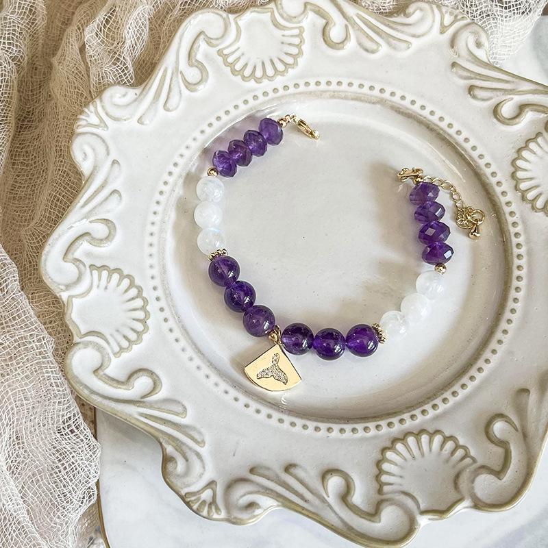 Natural Amethyst Bracelet Women'S Beads Beaded Blue Moonstone Cut Purple Crystal Bracelet Diy Jewelry