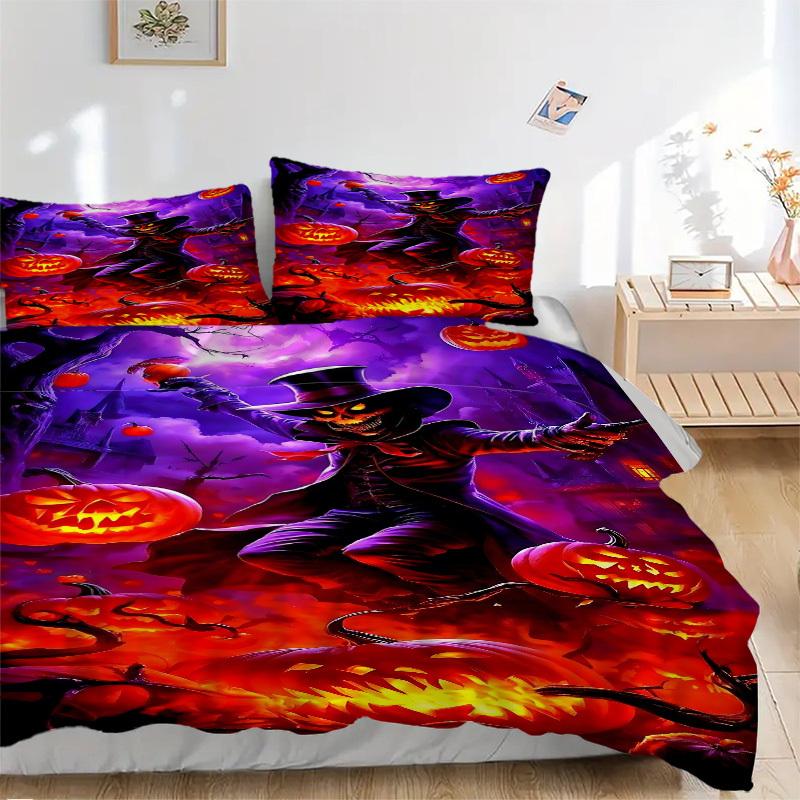 

3pcs Halloween Pumpkin Lanterns Duvet Cover Set - Machine Washable, Includes 1 Cover and 2 Pillowcases, No Core Included yy251013020 135x200cm