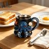 Einzigartiges Meereskreaturen-Geschenk Oktopus-Tasse mit Henkel, Tiefes Relief-Design Harz Edelstahl Kaffeetasse, Wärmeisolierbecher für Büro und Zuhause