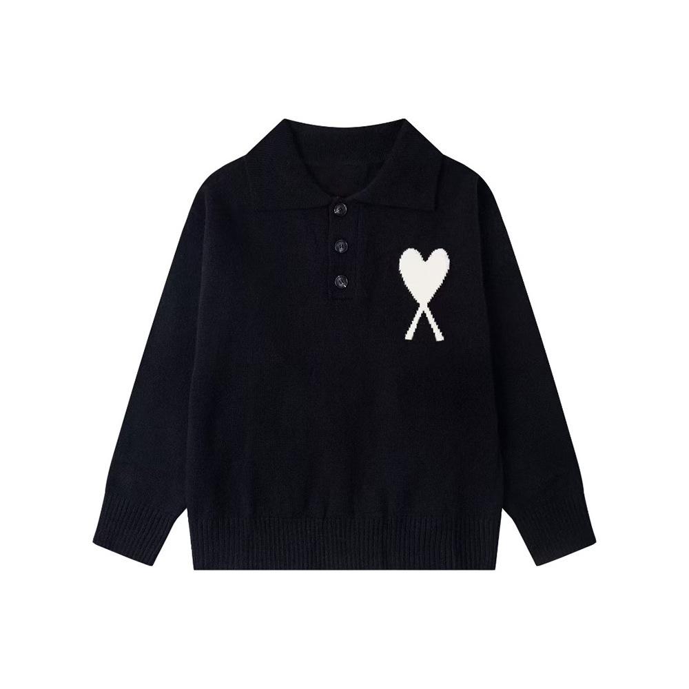 AMI Unisex Big Heart Jacquard Knit Polo Sweater