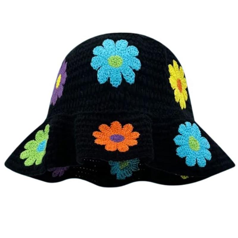 

Colorful Bucket Hat Handmade Flower for Dress Casual Wear Party Headgear чёрный