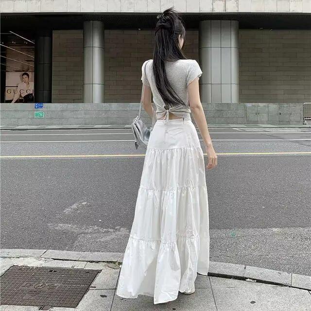 Umbrella A-Line White High-Waisted Midi Skirt for Women - Summer Collection