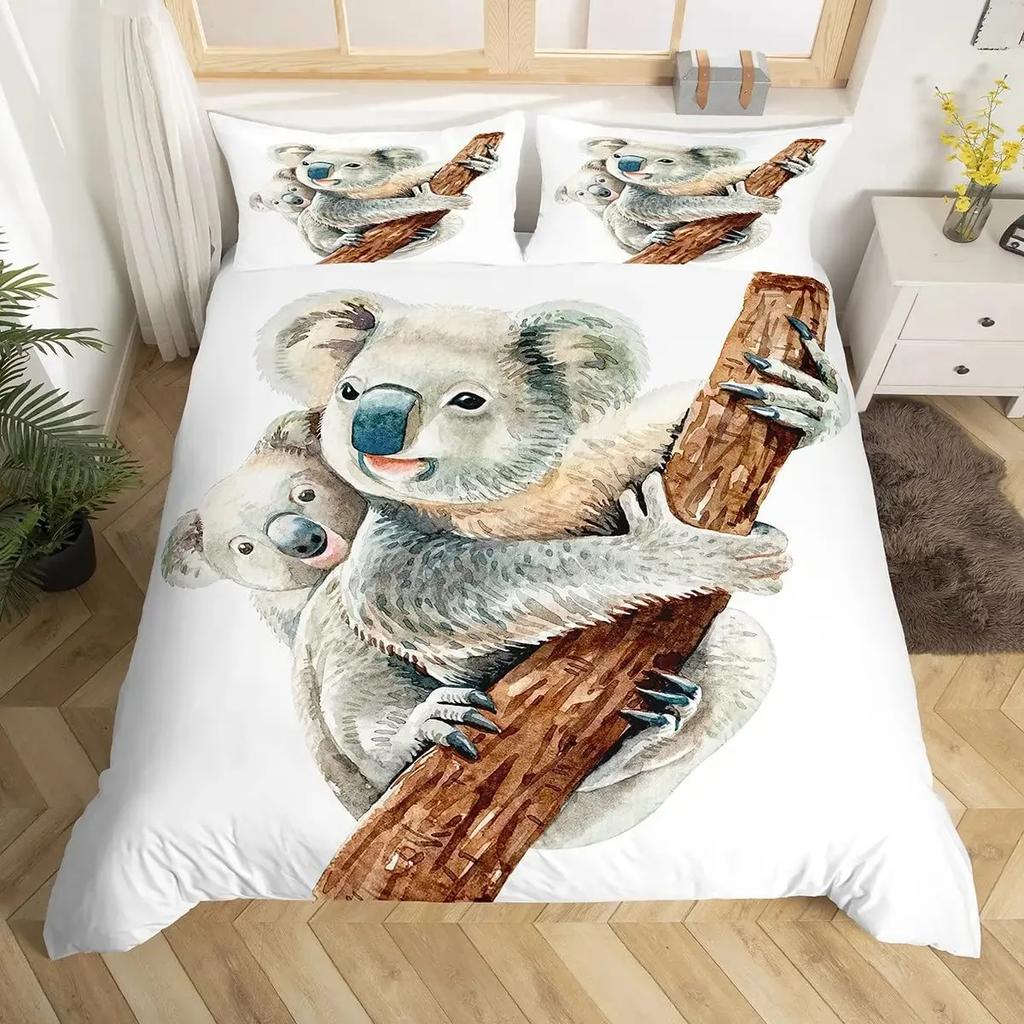 Koala Bettbezug Set Kinder Niedlicher Tierdruck Bettwäsche Set, Jungen Mädchen Regenbogen Schmetterling Bettdeckenbezug Floral Blumen Bettset