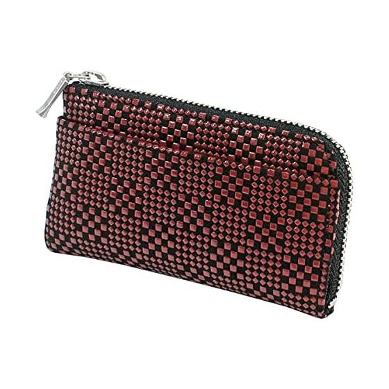Inden-ya Inden Coin Case F Coin Purse 05 Deer Leather Black Base X Red Lacquer Patterned Small Check 1005-21-167 Special Color