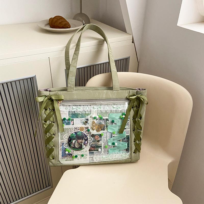 New Japanese Ribbon Pain Bag Large Capacity Ribbon Pain Bag Bow Transparent Baby Bag