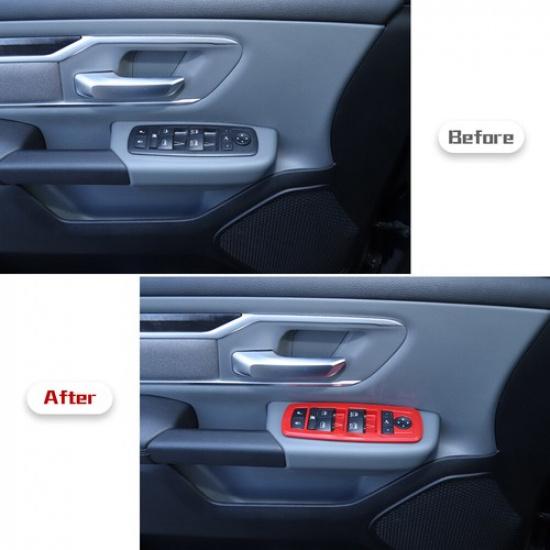 5pcs Red Interior Window Lift Switch Panel Cover Trim for Dodge Ram 1500 2018+