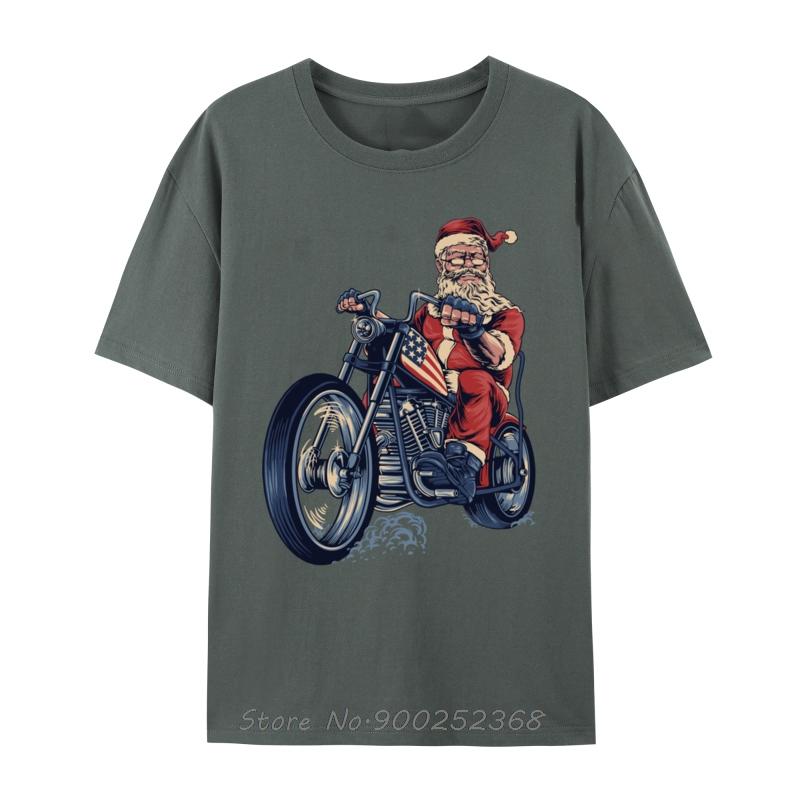 Christmas Day Cool Santa On A Motorcycle Riding Santa Claus Tshirt Fashion Cotton Tshirt Unisex Oneck Tops Tees Fitness T Shirt