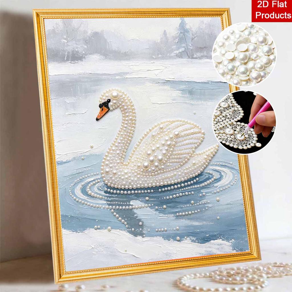 Frameless Pearl Bead Painting Kit Elegant Swan Abstract Design DIY Sparkling Canvas Art for Modern Room Decoration