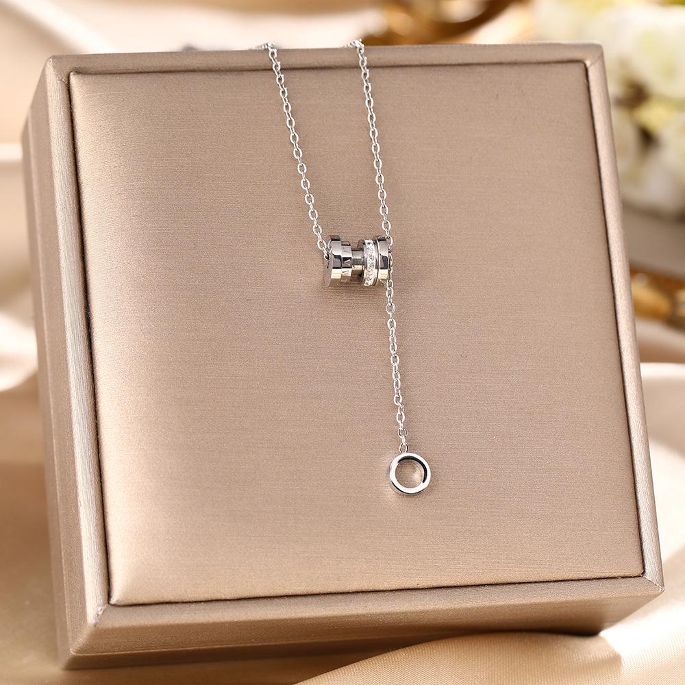 Women's Silver Titanium Steel Necklace with Micro-Inlaid Zircon - Elegant, Durable Clavicle Chain Jewelry