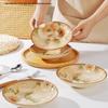 Set aus 2 kreativen tiefen Keramik-Suppentellern, rund, mit Jasminblumen-Unterglasur