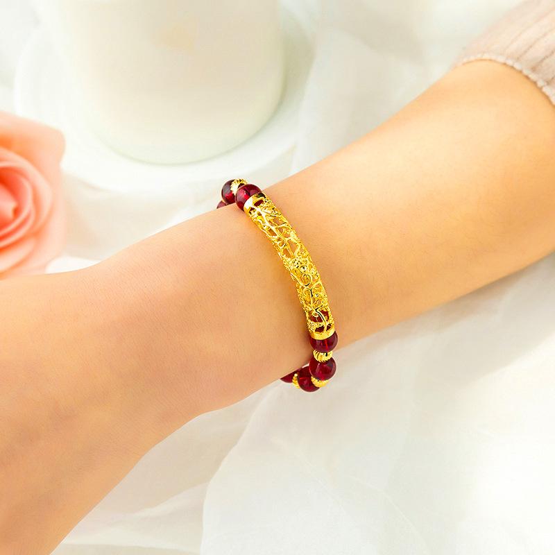 Agate Beads and Elastic Cord Curved Tube Bracelet, Domineering Vietnamese Gold Sand Accessories