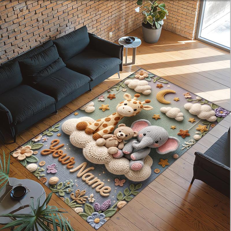 Family Friends Theme Crystal Velvet Rug Personalized Custom Name Text Soft Floor Mat Home Decor