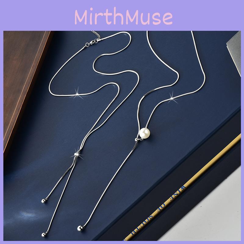 Elegant Long Pearl Necklace For Women In Titanium Steel With Geometric Design Ideal For Fall And Winter Fashion