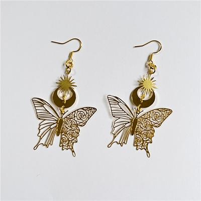 Fashion New Product Gold Star Zinc Alloy Moon Earhook Earrings Gold Hollow Pattern Butterfly Jewelry Earrings