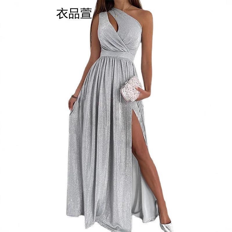 Wish Summer Sleeveless Off-the-shoulder Hollow Neck Split Long Dress Women