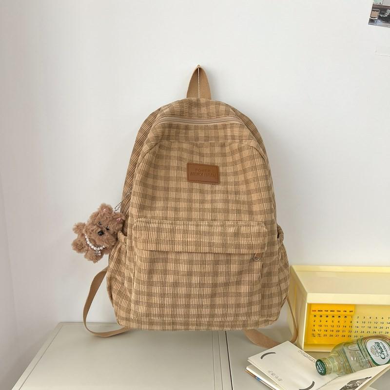 Plaid Pattern Backpack For High School And College Students With Large Capacity And Relief Features