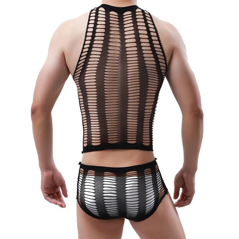 Bodysuit Men Transparent Sexy Man Lingerie Mesh Sensual See Through Black Tights Fitness Sissy Crotchless Erotic Gay Bodyuit Set