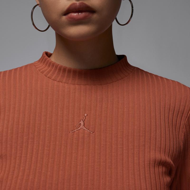 Jordan Solid Color Round Neck Slim Fit Knit Long Sleeve T-Shirt Women Tops Gray Peach-Pink FN5400-209