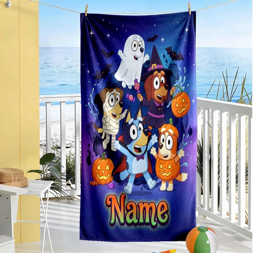 Halloween Night Adventure Customized Name Beach Towel Super Soft Microfiber Quickdry Fabric