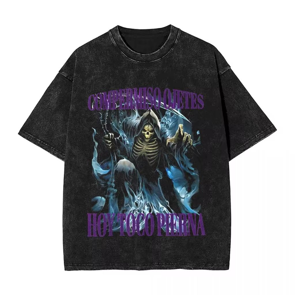 AAAH CULEROS ESO NO ERA CREATINA Funny Skeleton Gym Washed T-Shirt Humorous Skull Vintage Tee Fitness