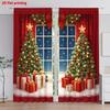 Set aus 2 Weihnachtsdekorations-Vorhängen mit Baumdruck, geeignet für Schlafzimmer, Wohnzimmer, Heimfenster, aus Polyester, tolle Behandlung
