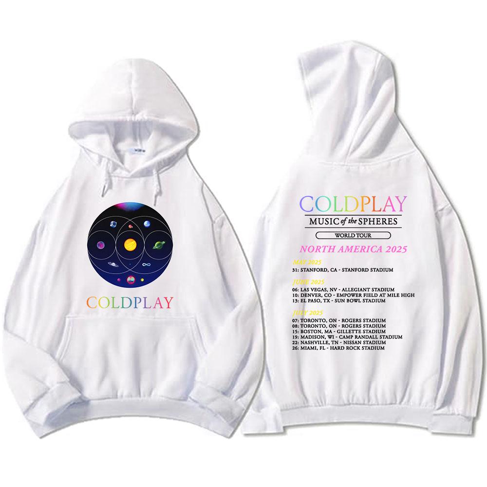 Band Cold-play Music of The Spheres World Tour 2025 Hettegensere Langermet Herre/Dame Sweatshirts Trykk Hettegenser