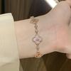 Vintage Medieval Inlaid With Diamond Powder Fritillary Four-Leaf Clover Bracelet Hollow Niche Luxury Design Push-Pull Jewelry