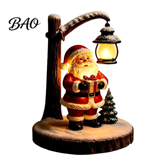 Resin Desk Lamp for Dormitory Christmas Santa Claus Reading Lantern, Snowman Elk LED Night Light with Warm Bedside Lighting Kids Room Glow,