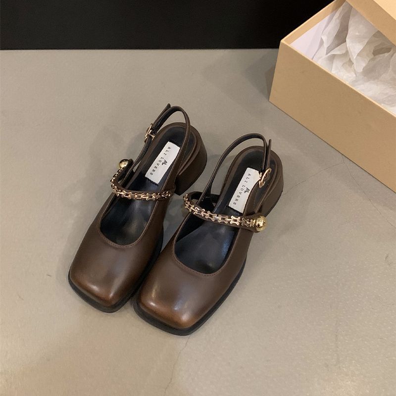 Woman Mary Jane Shoes Square Toe With Medium Heels Closed Sandals for Women Casual 2025 Luxury On Sale Asian Size Korea Footwear