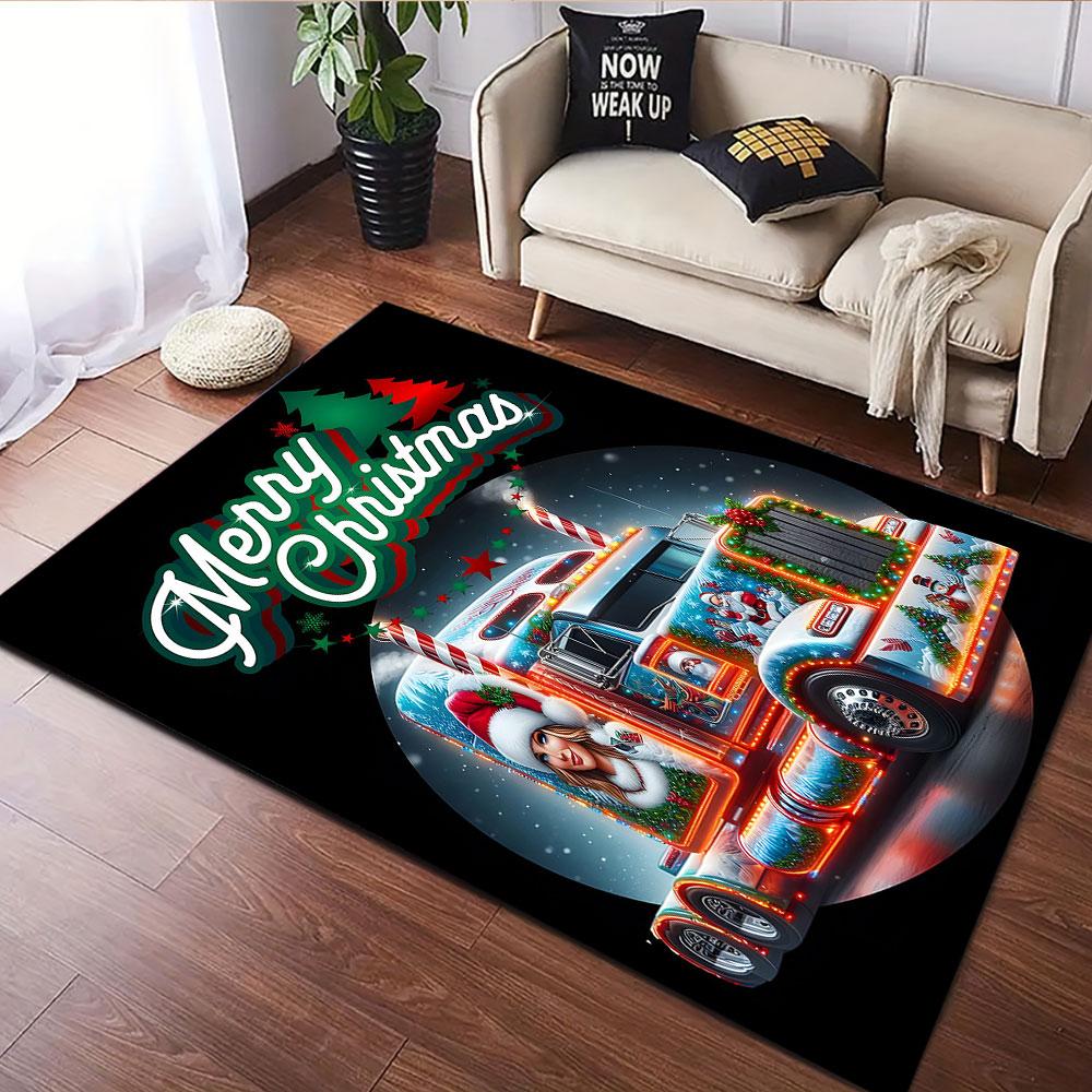 Christmas Truck with Santa Art Design Patterned carpet, suitable as a non slip play mat for the living room and bedroom sofa