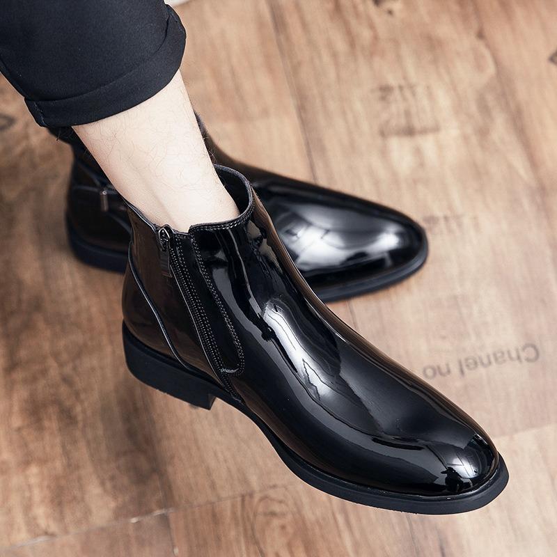 Luxury Mens Boots Quality Patent Leather Ankle Boots Classic Black Chelsea Boot Business Casual Leather Boot Dress Boots for Men