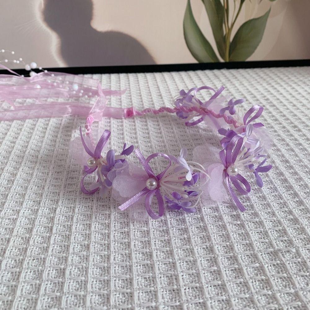 Sweet Hanfu Headdress Elegant Floral Crown Hairband Temperament Children Flower Headband  Party