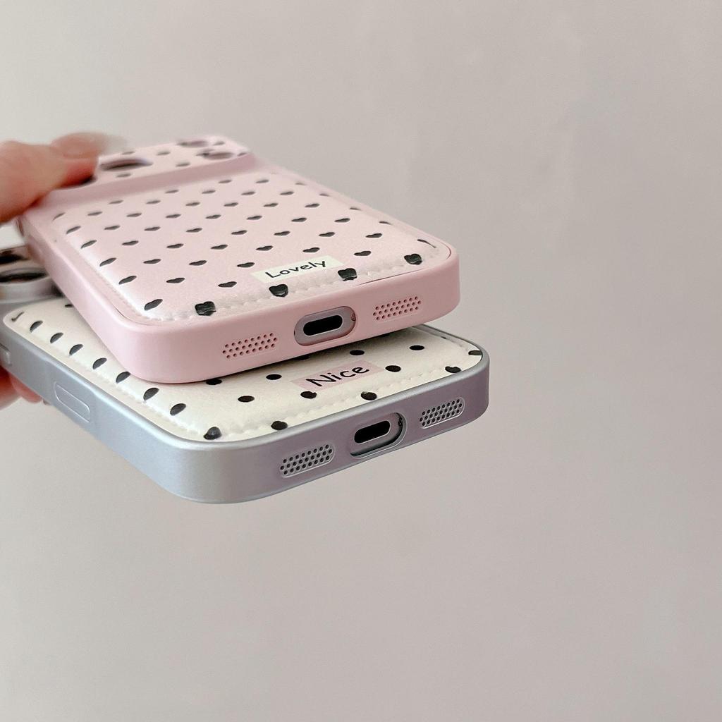 Korean Style Polka Dot Airbag Leather Phone Case for Apple 16/17Promax IP15, Large Hole Design, 14 New Style