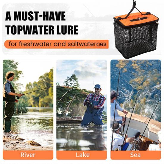 Foldable Floating Fishing Net with Portable Handle Large Capacity Fishing Landing Net Thickened Nylon Fish Trap Fishermen Fishing Accessories