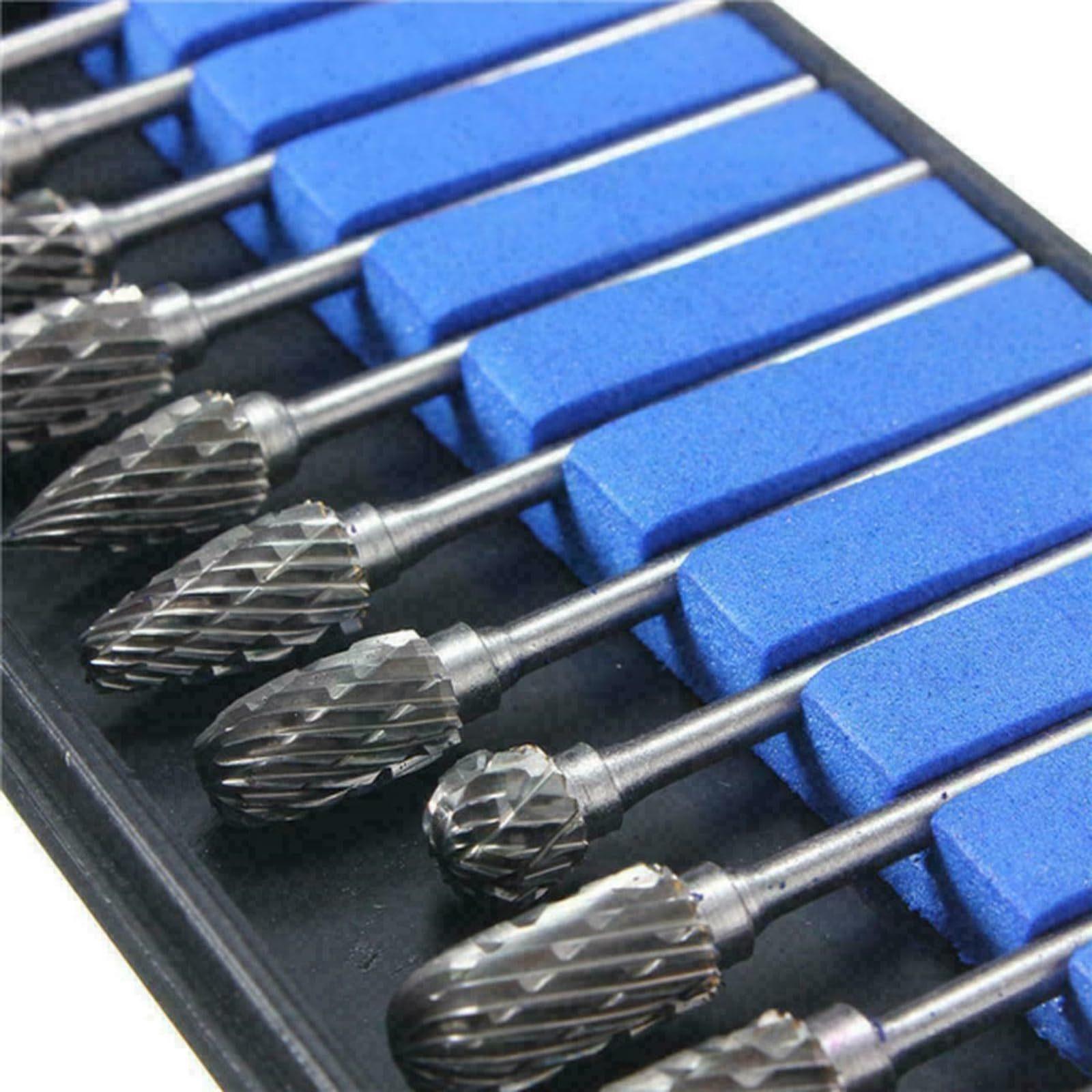 

10Pcs Tungsten Carbide Rotary Burr Set, Carbide Drill Bits, Rotary Carving Bits with 1/8” Shank for DIY, Woodworking, Engraving