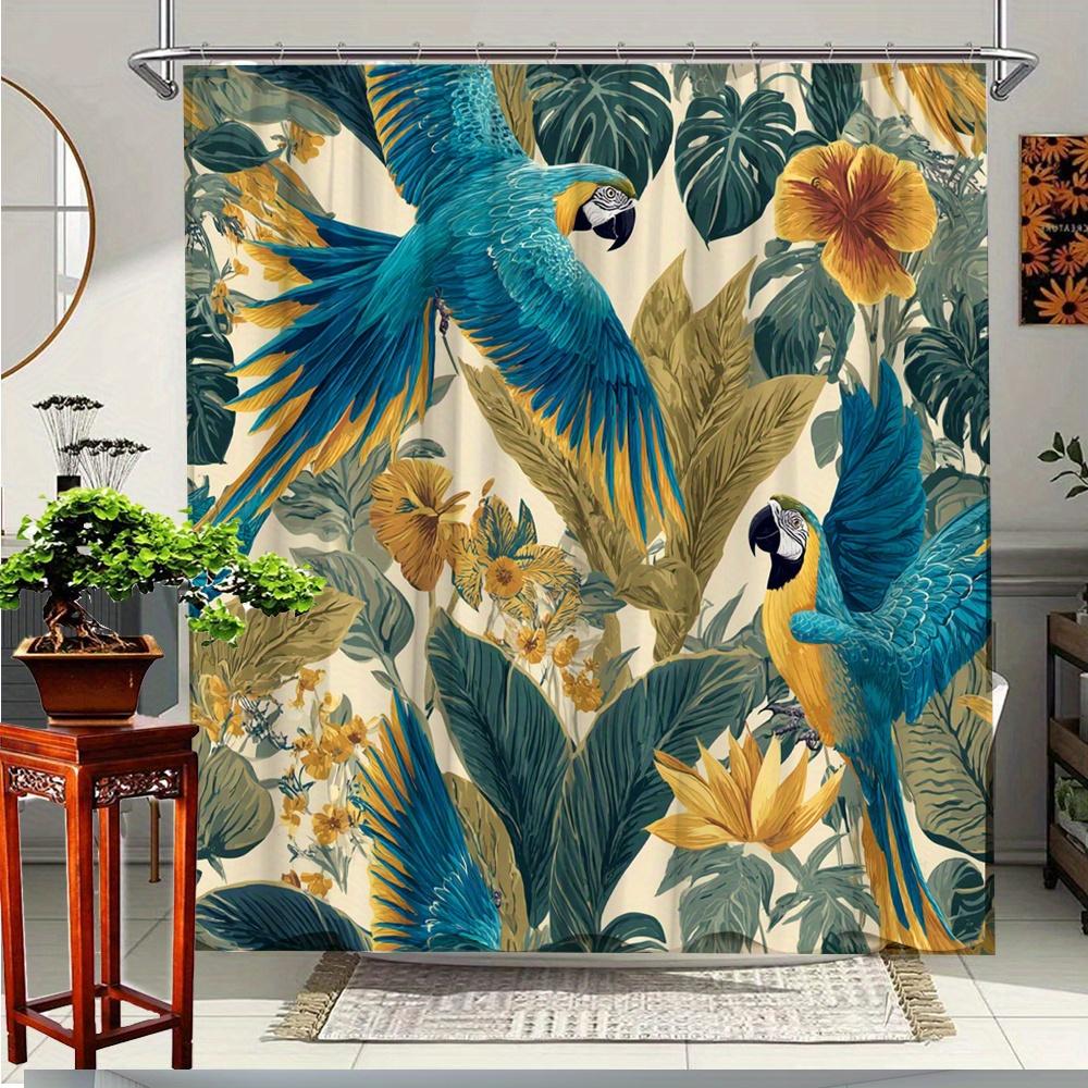 

1Pc Large Tropical Parrot Shower Curtain - Extra Long Bathroom Window With Vibrant Blue & Golden Macaw, Jungle Decor W60H190(CM)-1 Pcs