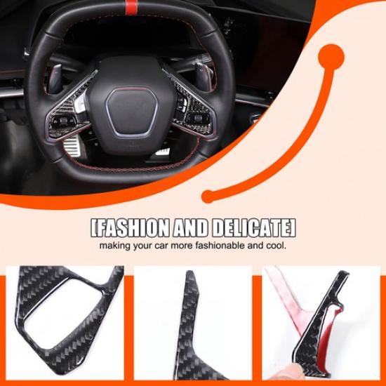 Black Soft Carbon fiber Steering Wheel Button sticker cover For Corvette C8 20+