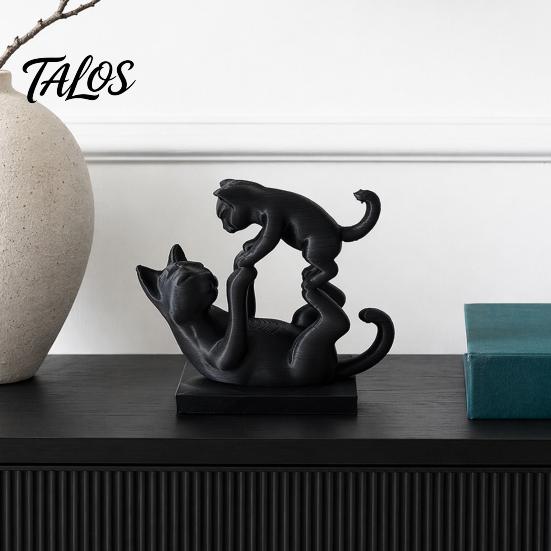 Cat Collectible Art 3D Printed Black Figurine, Modern Kitten Statue, Animal Shape Shelf Figure Desk Decoration for Home Office, Gift Lovers Piece