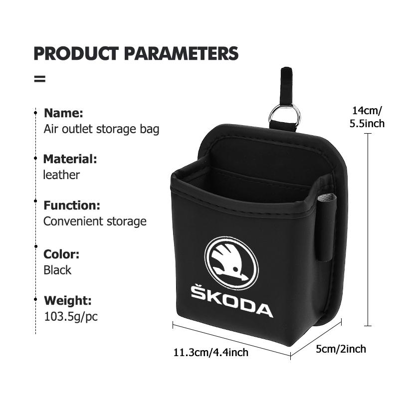 cqmes7 For Skoda Car Air Outlet Storage Box Hanging Phone Lipstick Lighter Organizer Bag Holder Rapid Octavia Derivative Enyaq-iV