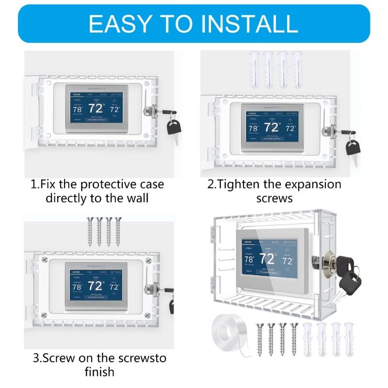 Clear Thermostat Lock Box With Key Lockable Thermostat Protective Cover Replacement Guard for Thermostats On Wall