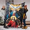 1PC Father, Son, Holy Spirit Faith-printed Flannel Blanket Soft and Warm Suitable for Home Travel Picnics Camping and RV Use