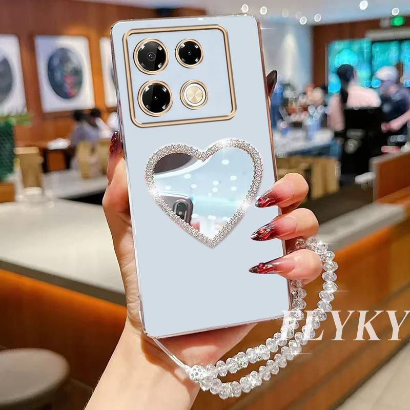 For Samsung A53 A33 A13 A14 A54 A04 A34 A24 A05 A35 A55 A25 A15 Love Mirror With Crystal Chain Electroplated Soft Shell