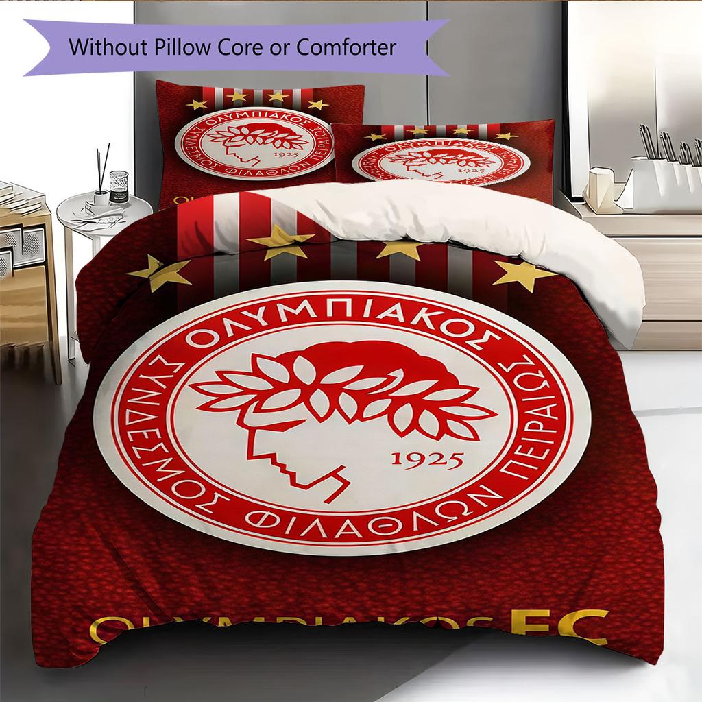 Juego de Colcha con Logo del Olympiacos Funda de Colcha Funda de Almohada Decoración del Hogar Regalo de Cumpleaños (1 * funda nórdica + 2 * fundas de almohada, sin núcleo)