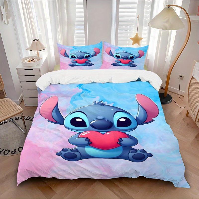 

3pcs set Stitch, Heart, Cute Bedding Set with Duvet Cover+Pillowcases, All-Season Polyester, Zipper Closure87 135x200cm