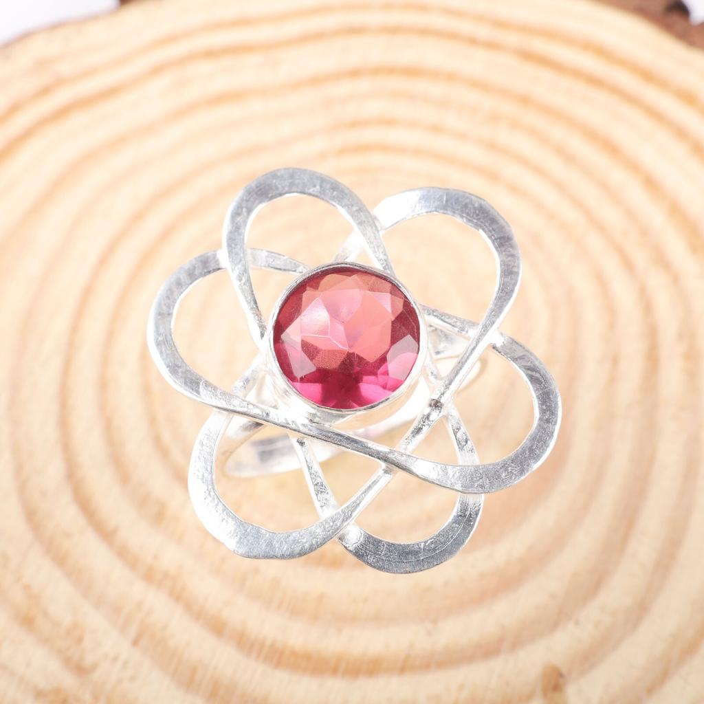 Natural Pink Tourmaline Gemstone 925 Sterling Silver Jewelry Handmade Boho Ring RR-21-18