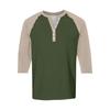 Men's Button-Down Contrast Raglan 3/4 Sleeve Top