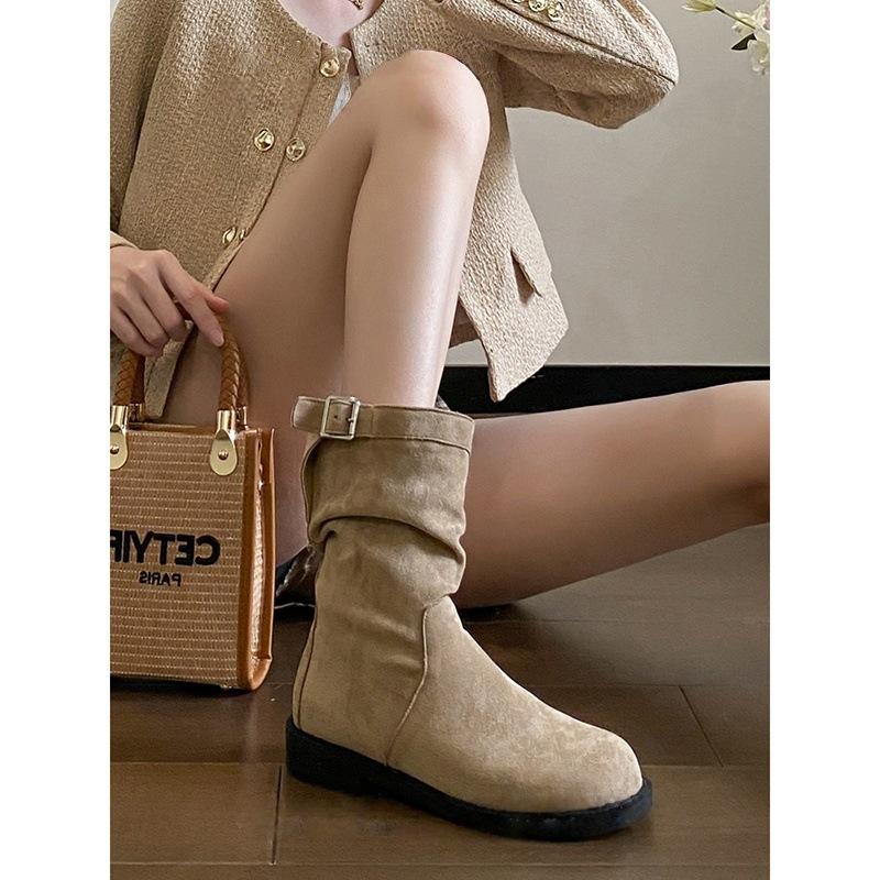 Wear Maillard Martin boots 2025 autumn and winter thick heel retro medium boots women's round head sleeve stack small short boots
