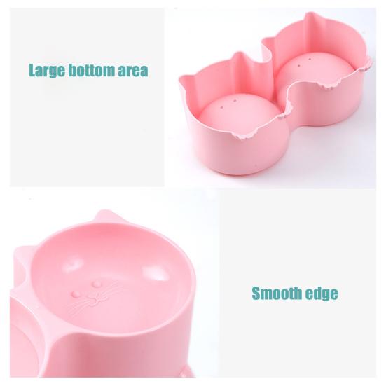 Yousheng Pet Double Bowl Cartoon Cat Head Shaped Food Bowl Neck Guard Non-slip Cat Water Bowl Pet Accessories