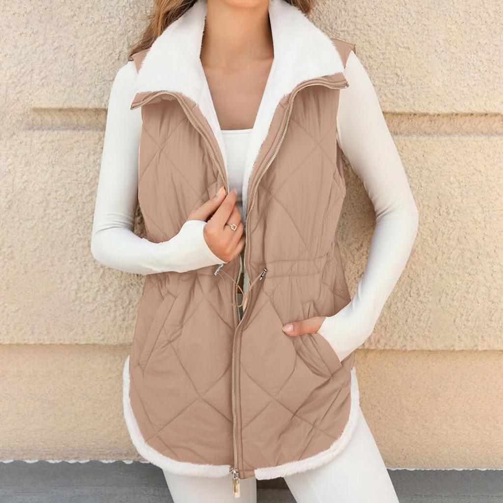 Damen Lange Weste Einfarbig Ärmellos Winterweste Oberbekleidung Jacke Leicht Warmer Mantel Oberbekleidung