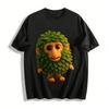 Cute Green Leaf Little Wild Man Print Casual Short Sleeve T-Shirt Pure Cotton T-shirt